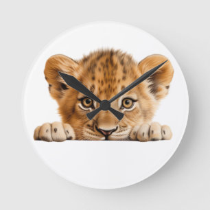 Peeking Leopard Round Clock
