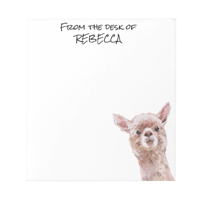 Peeking Llama From the Desk of Personalised Notepad (Front)