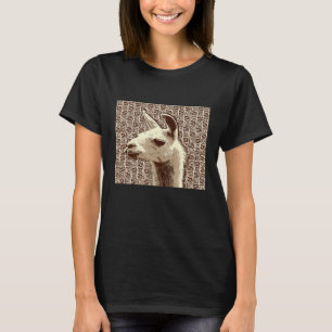 Peeking Llama with Aztec Pattern Brown and Cream T-Shirt