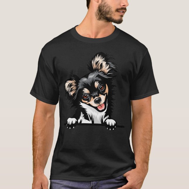 Peeking Long Haired Chihuahua Dog Pullover  (Front)