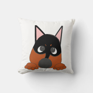 peeking min pin black and rust cushion