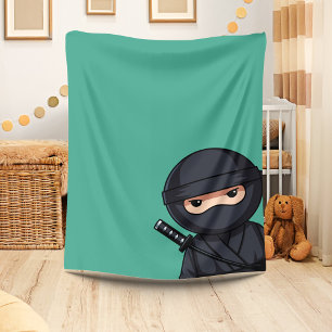 Peeking Ninja on Green Fleece Blanket