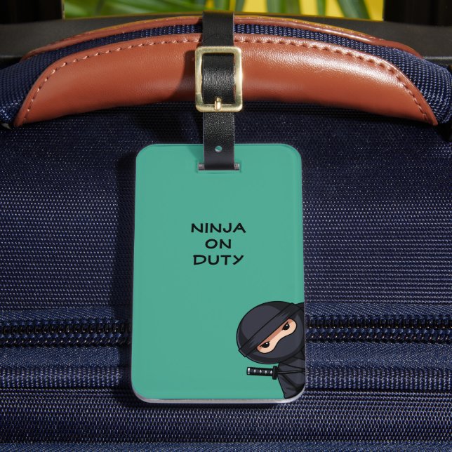 Peeking Ninja on Green Luggage Tag (Front Insitu 2)