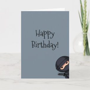 Peeking Ninja on Grey Birthday Card