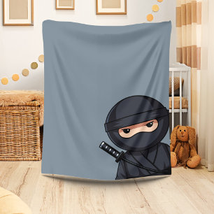 Peeking Ninja on Grey Fleece Blanket