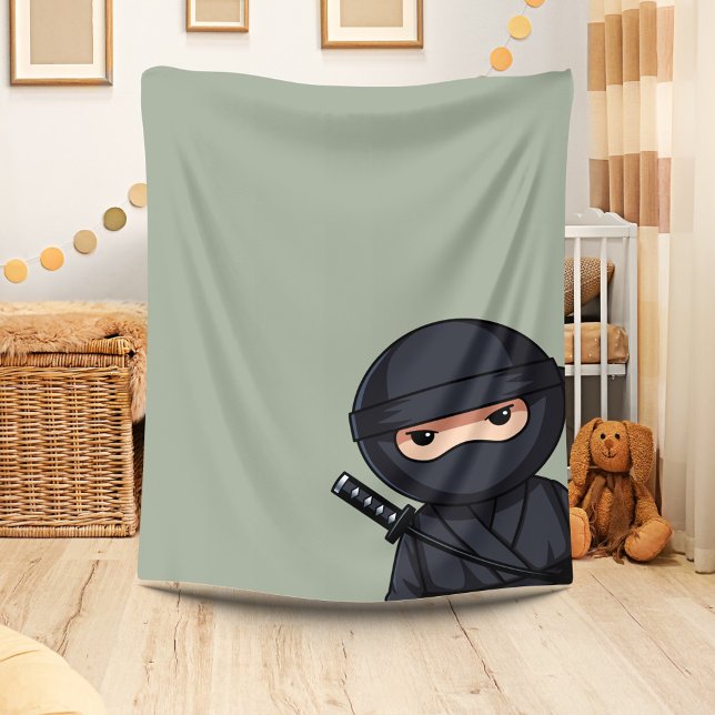 Peeking Ninja on Sage Green Fleece Blanket (Creator Uploaded)