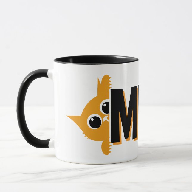 Peeking Orange Cat Meow Design Coffee Mug (Left)