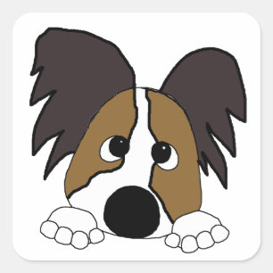 peeking papillon square sticker