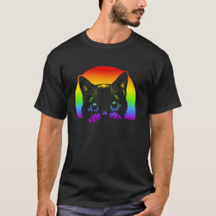 Peeking Rainbow Cat Sunset LGBTQ+ Pride T-Shirt