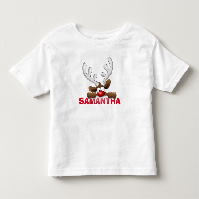 Peeking Reindeer Toddler Fine Jersey T-Shirt (Front)