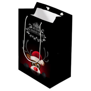 Peeking Rudolph Black Christmas Gift Bag