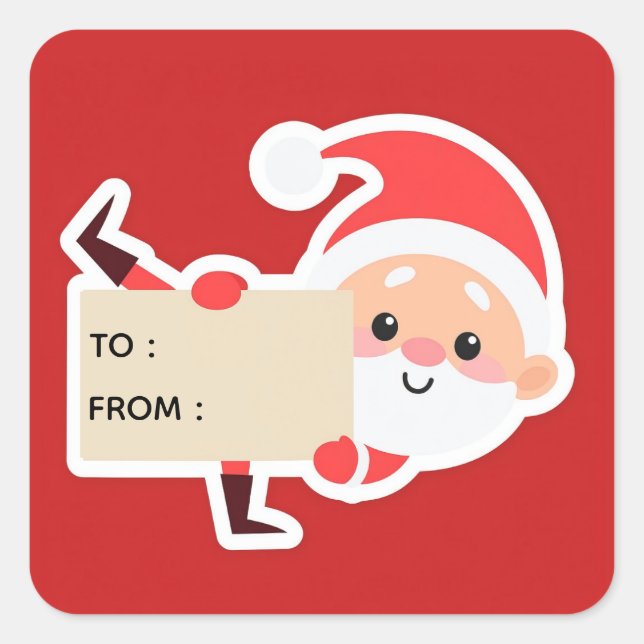 Peeking Santa Christmas Gift Sticker (Front)