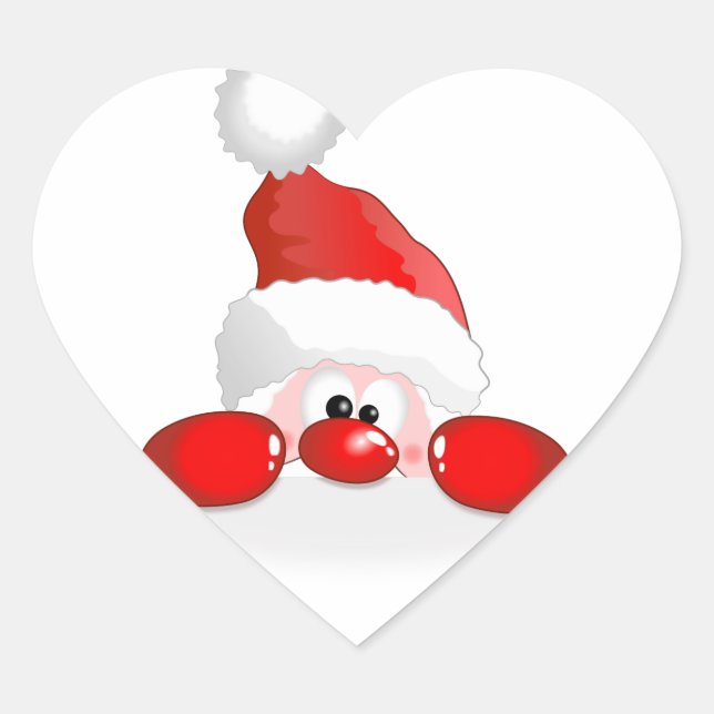 Peeking Santa Claus Heart Sticker (Front)
