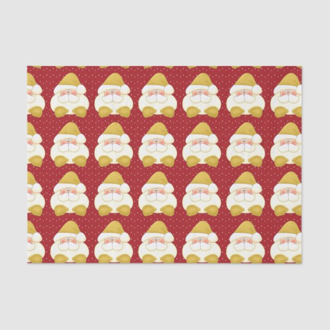 Peeking Santa in Gold with Red Polka Dots Tissue Paper (Front)