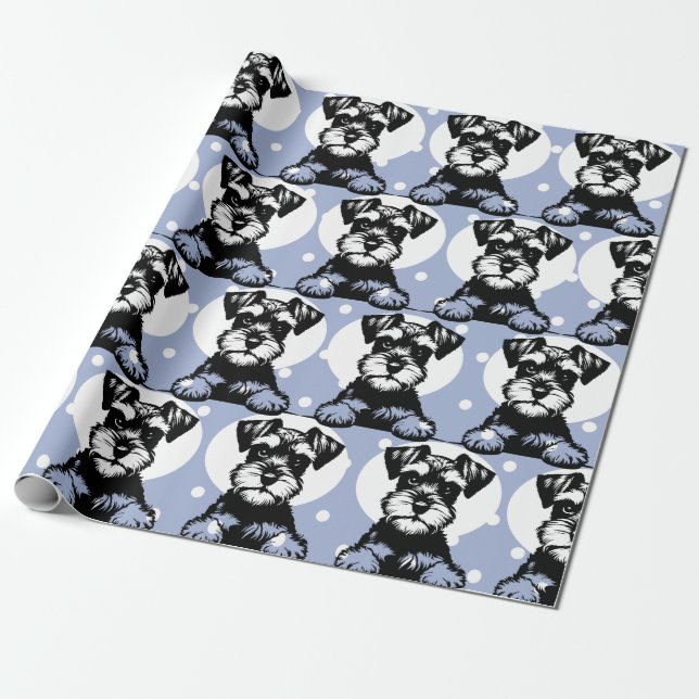 Peeking Terrier Blue Personalised Theme  Wrapping Paper (Unrolled)