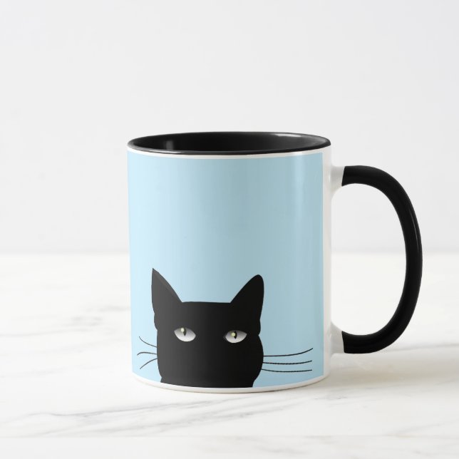 PEEKING UP BLACK CAT COFFEE MUG (Right)