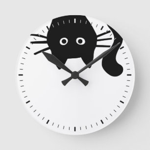 Peeking Upside Down Black Cat Round Clock