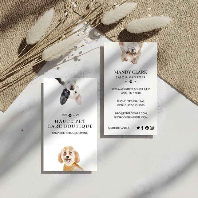 Peeking Watercolor Dogs Pet Care Grooming & Salon Business Card (Peeking Watercolor Dogs Pet Care Grooming & Salon Business Card)