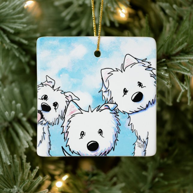 Peeking Westies Ceramic Ornament (Tree)