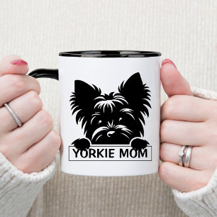 Peeking Yorkie Black Silhouette Yorkie Mom  Mug