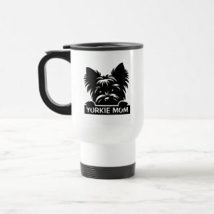 Peeking Yorkie Black Silhouette Yorkie Mom  Travel Mug