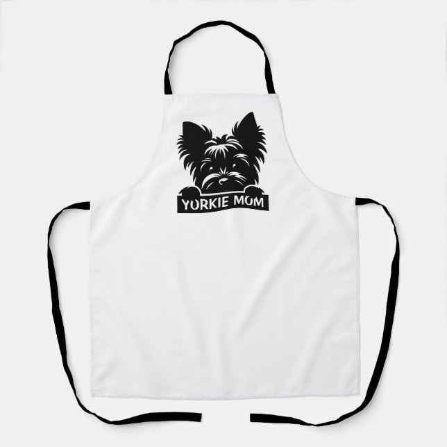Peeking Yorkie Black Silhouette Yorkie Mum  Apron (Front)
