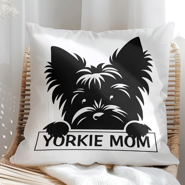 Peeking Yorkie Black Silhouette Yorkie Mum  Cushion (Creator Uploaded)