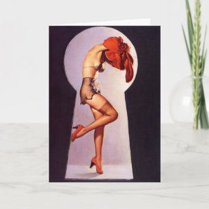 Peek'n in on Pin-Up Girl Greeting Card
