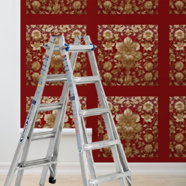Peel and stick gold flowers pattern on red  wallpaper (Peel and stick gold flowers pattern on red wallpaper)
