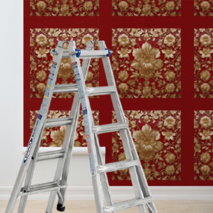 Peel and stick gold flowers pattern on red wallpaper
