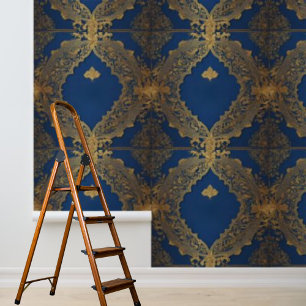 Peel and Stick Indian inspired design Blue Gold Wallpaper