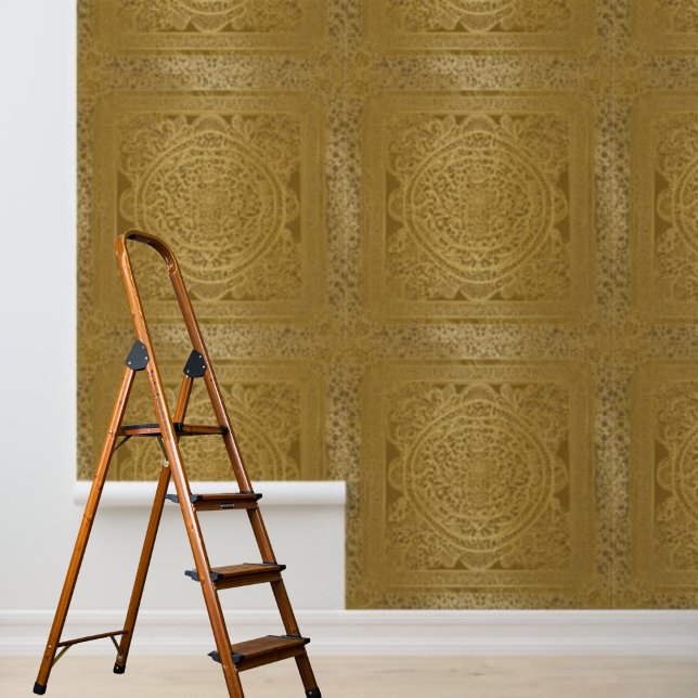 Peel and stick Indian inspired design gold Wallpaper (Peel and stick wallpaper Indian influenced gold Wallpaper)