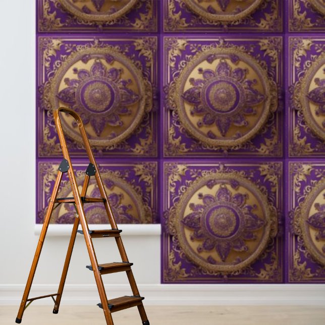 Peel and Stick Indian Rich Purple Gold Squares  Wallpaper (Peel and Stick Indian Rich Purple Gold Squares Wallpaper)