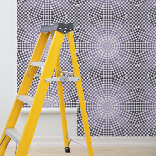 Peel and stick modern purple grey checks circles wallpaper