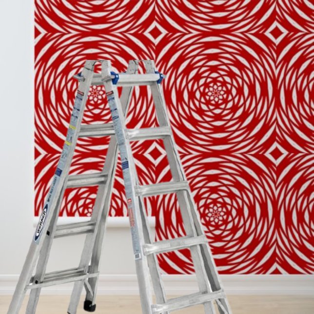 Peel and Stick Red White Geometric Spiral Circles  Wallpaper (Peel and Stick Red White Geometric Spiral Circles Wallpaper)