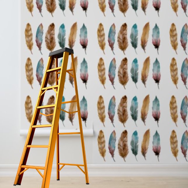 Peel and stick wallpaper blue brown feathers (Peel and stick wallpaper blue brown feathers wallpaper)