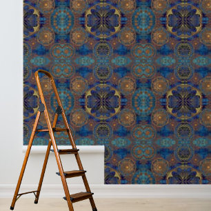 Peel and stick wallpaper blue gold circles pattern