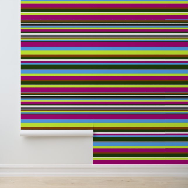 Peel Stick Green Purple Blue Black Stripes Pattern Wallpaper (Application)