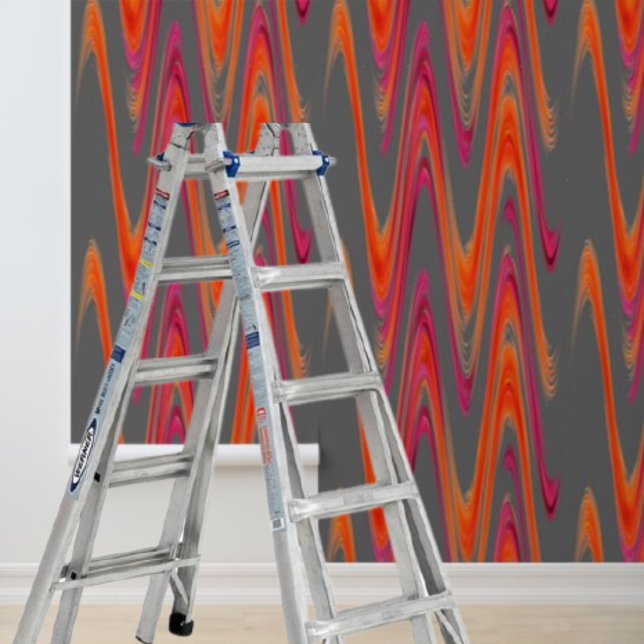 Peel stick modern  grey orange zig-zag pattern wallpaper (Peel stick modern rainbow gray orange wave pattern wallpaper)