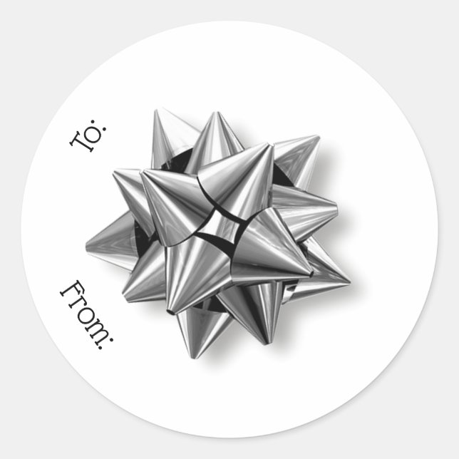Peel & Stick Silver Bow Christmas Gift Tag (Front)