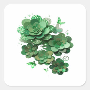 Peelable Green GREEN FLORAL FANTASY Decal Art Square Sticker
