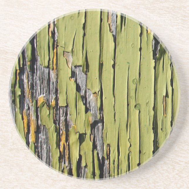 Peeling Green Paint on Weathered Barn Wood Coaster (Front)
