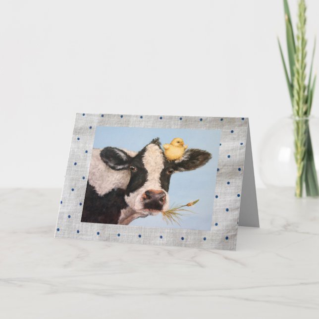 Peep and cow on dots card (Front)