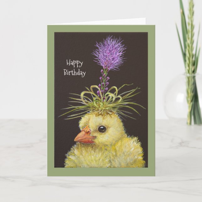 Peep with liatris birthday card (Front)