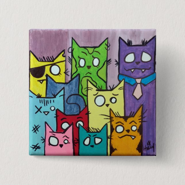 Peepers Cat Family 15 Cm Square Badge (Front)