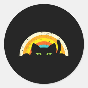 Peeping Black Cat Rainbow Vintage Halloween Men Classic Round Sticker