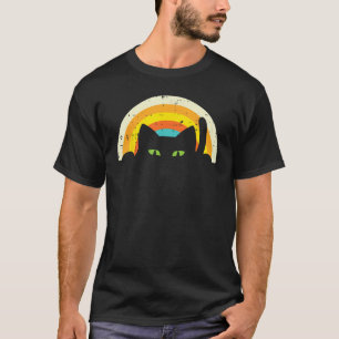 Peeping Black Cat Rainbow Vintage Halloween Men Wo T-Shirt