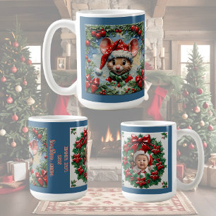 Peeping Christmas Mouse Customisable Coffee Mug