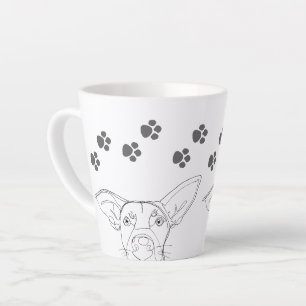 Peeping Dog Face and Paw Prints Latte Mug