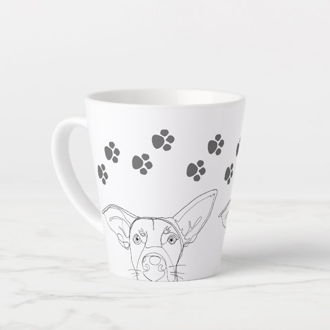 Peeping Dog Face and Paw Prints Latte Mug (Left Angle)